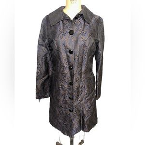 Michelle DeCourcy Damask Purple Navy Paisley Overcoat Coat Jacket Size S